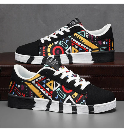 Zapatillas deportivas de running para hombre YRZL de lona con estilo geométrico, zapatillas con cordones para pareja, zapatos de skate para hombre con estampado grafiti moderno