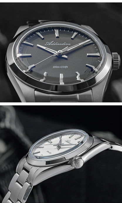 Relógio de homem ADDIESDIVE em aço, estilo de luxo, equipado com vidro abaulado, movimento de quartzo e revestimento luminescente azul BGW9; resistente à água até 100 ATM, indicação analógica – Modelo AD2066