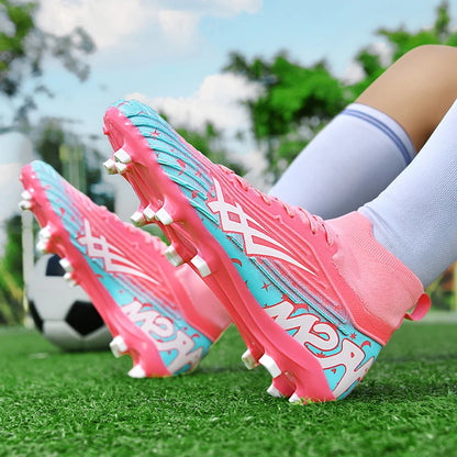 Chaussures de football pour hommes et femmes, chaussures de sport à crampons longs, idéales pour les étudiants, les matchs et l'entraînement.