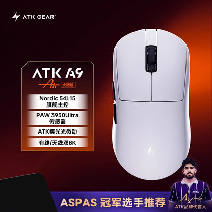 ATK A9 Wireless Gaming Mouse NearLink Technology Ergonomic PAW3395 Tri-Mode Bluetooth Low Latency Esports Mice PC