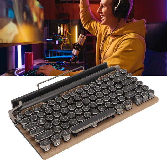 Typewriter-Tastatur mit 83 Tasten, kabellose mechanische Vintage-Tastatur mit runden Metalltasten und blauen Switches
