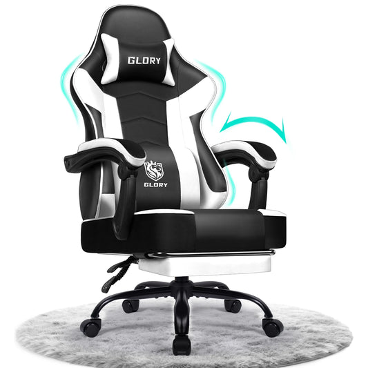 Daccormax Ergonomic Gaming Chair with Footrest, 170° Reclining High Back PC Gaming Chair, Lumbar Support, Adjustable Armrests & Breathable Leather