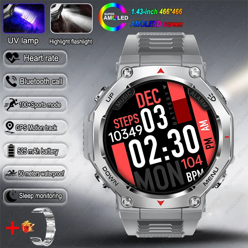New T-Rex 3 Military Outdoor Sports Smart Watch Men GPS Motion Track 5 ATM Waterproof Heart Rate HD Bluetooth Call Smart Watch