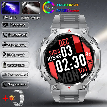 New T-Rex 3 Military Outdoor Sports Smart Watch Men GPS Motion Track 5 ATM Waterproof Heart Rate HD Bluetooth Call Smart Watch