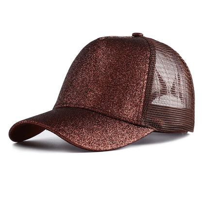 Letnia czapka z daszkiem z brokatem, z wysokim karkiem, damska czapka typu snapback, czapki typu trucker z siateczką w kolorach czarnym, białym i różowym dla kobiet Gorra