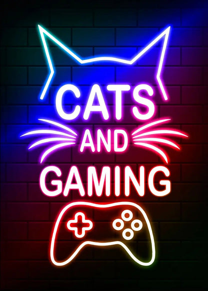 Póster Nordic Cat e Citações de Comando Gaming em Tela Moderna para Arte de Parede e Decoração Mural de Quarto Gamer para Rapazes e Raparigas (não néon)