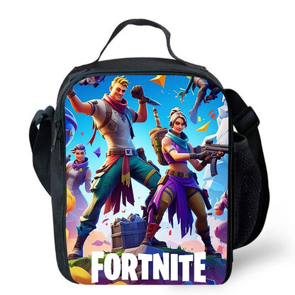 Fortnite cartoon lunch bag, portable insulated lunch bag, reusable food storage bag, suitable for children and students.