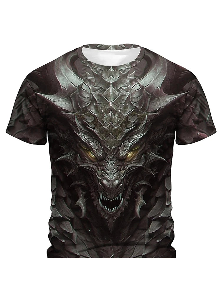 Camiseta de hombre con estampado de dragón 3D, informal de verano para diario, camiseta urbana de hombre para deportes al aire libre, manga corta, moda urbana