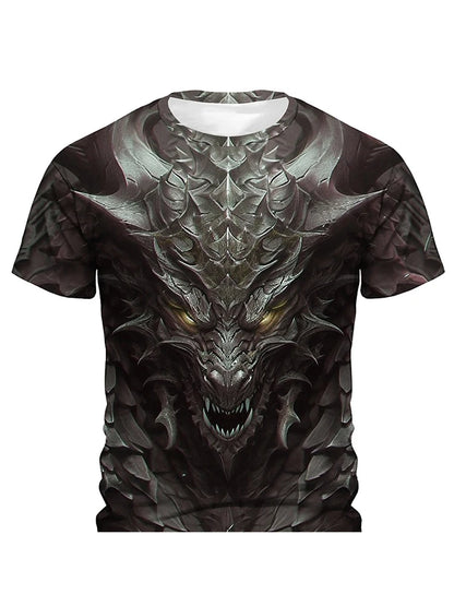 Camiseta de hombre con estampado de dragón 3D, informal de verano para diario, camiseta urbana de hombre para deportes al aire libre, manga corta, moda urbana