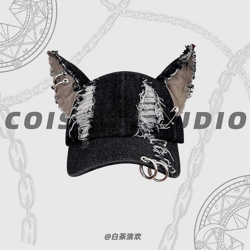 Niche Y2k Personality Hoop Cowboy Hole Ladies Baseball Cap Three-dimensional Dog Ears Trend Hip Hop Adjustable Men Sports Hat