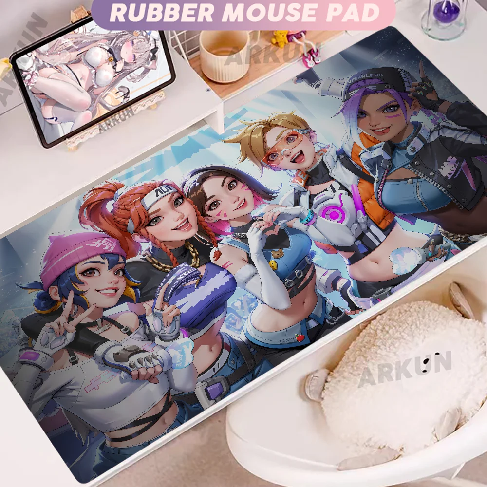 Alfombrilla de ratón gaming XXL de goma suave para escritorio y oficina, 900x400, estilo anime con chica gamer de Overwatch y FPS grandes