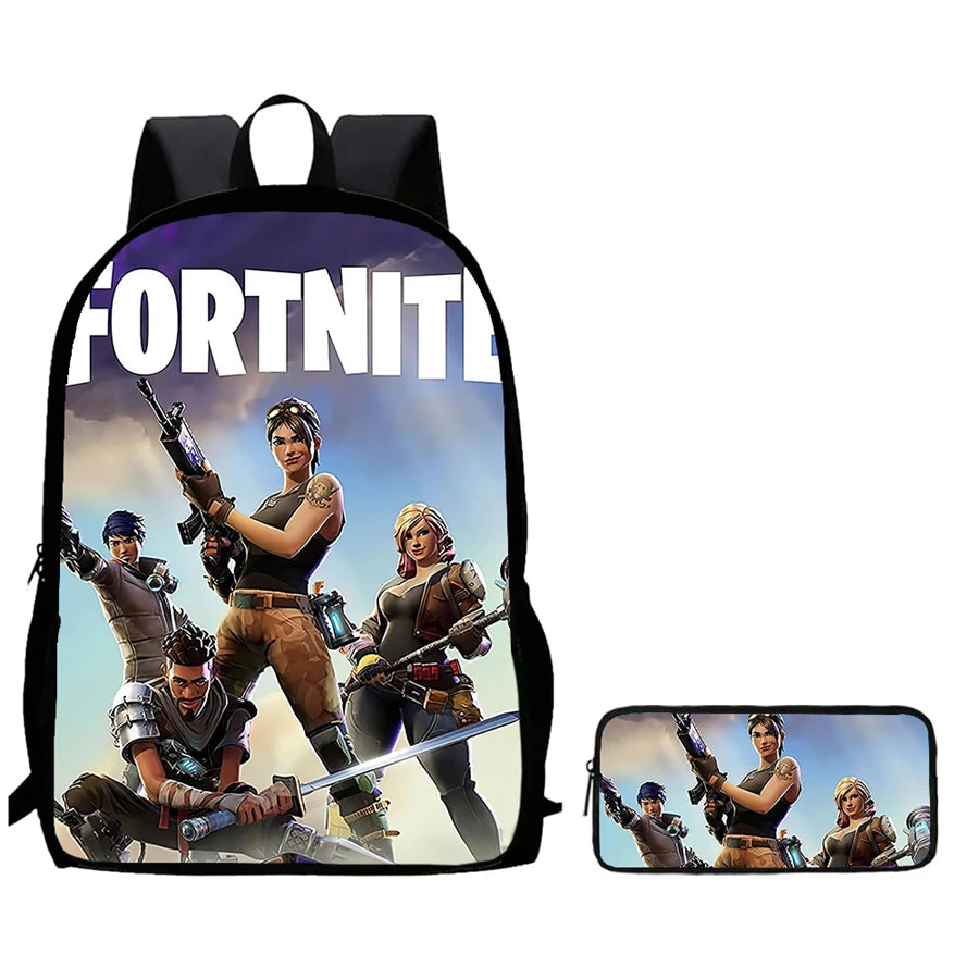 2Pcs Fortnite Kids Backpack Set Pencil Case Lightweight Durable School Bag For Boys Girls 6-9 Years Old Daily School Supplies