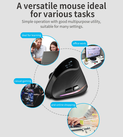Rechargeable Wireless Vertical Mouse With Screen Display  Ergonomic Mice 6 Button Progammable Gaming Mouse for Gamer Desktop