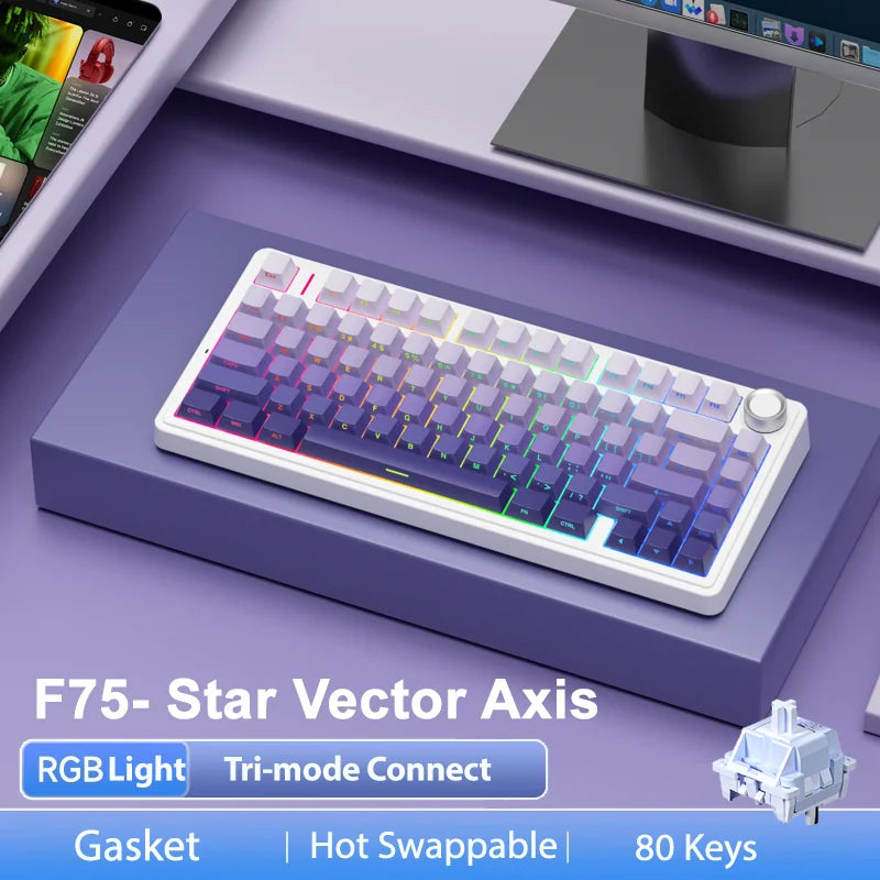 Tastiera meccanica gaming wireless AULA F75 Pro con montaggio gasket, RGB personalizzato, layout 75% e keycap PBT con incisione laterale