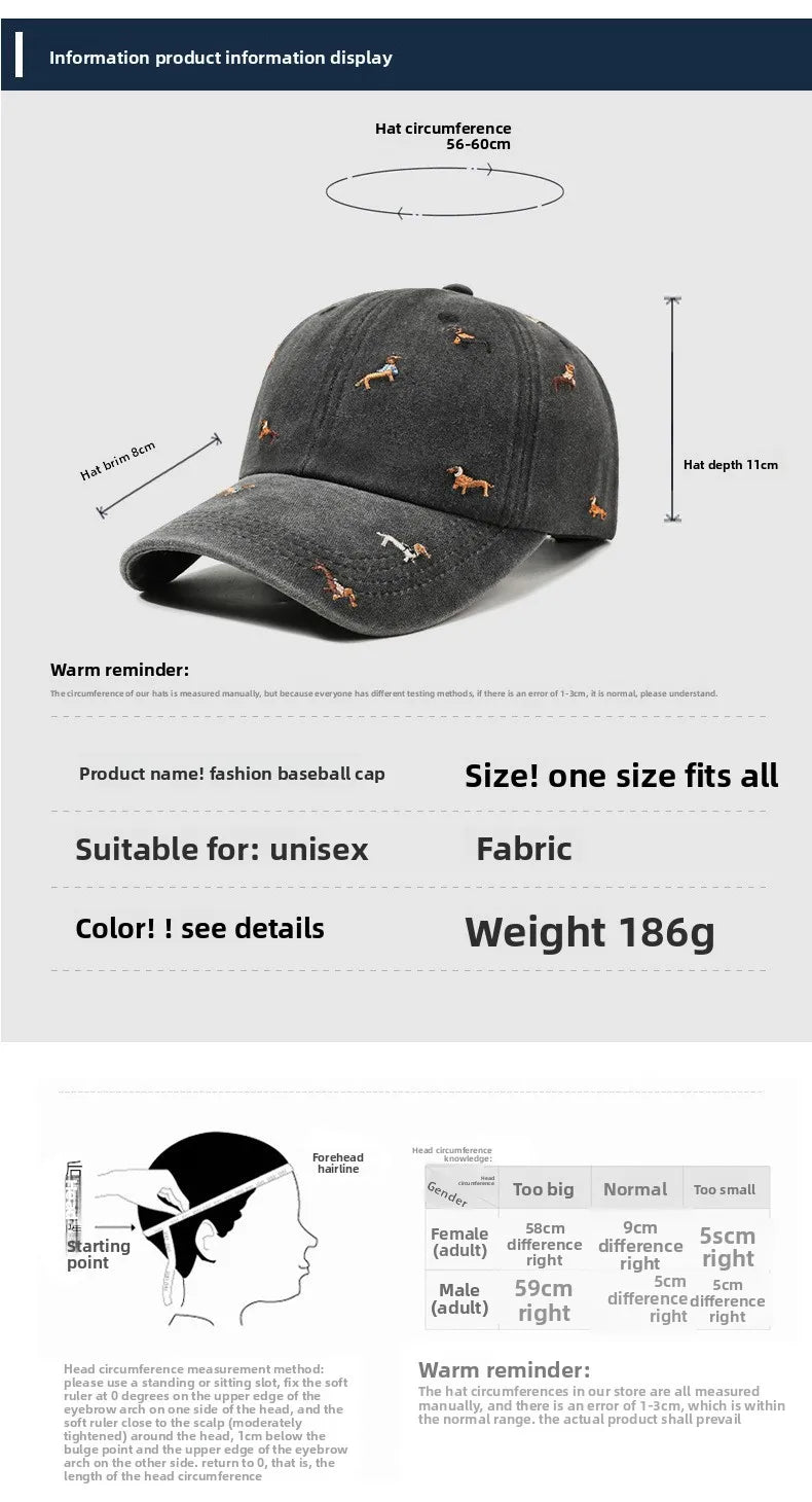 New puppy retro spring and autumn fashion washed Auteng soft top baseball cap, street worn new duckbill hat with embroidery