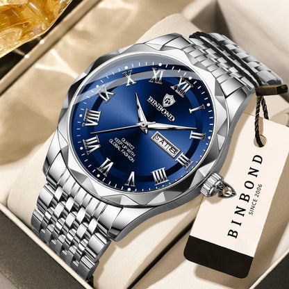 Orologio da polso di lusso al quarzo BINBOND Original Brand da uomo, luminescente, impermeabile, data automatica, indicazione del giorno della settimana, stile casual.