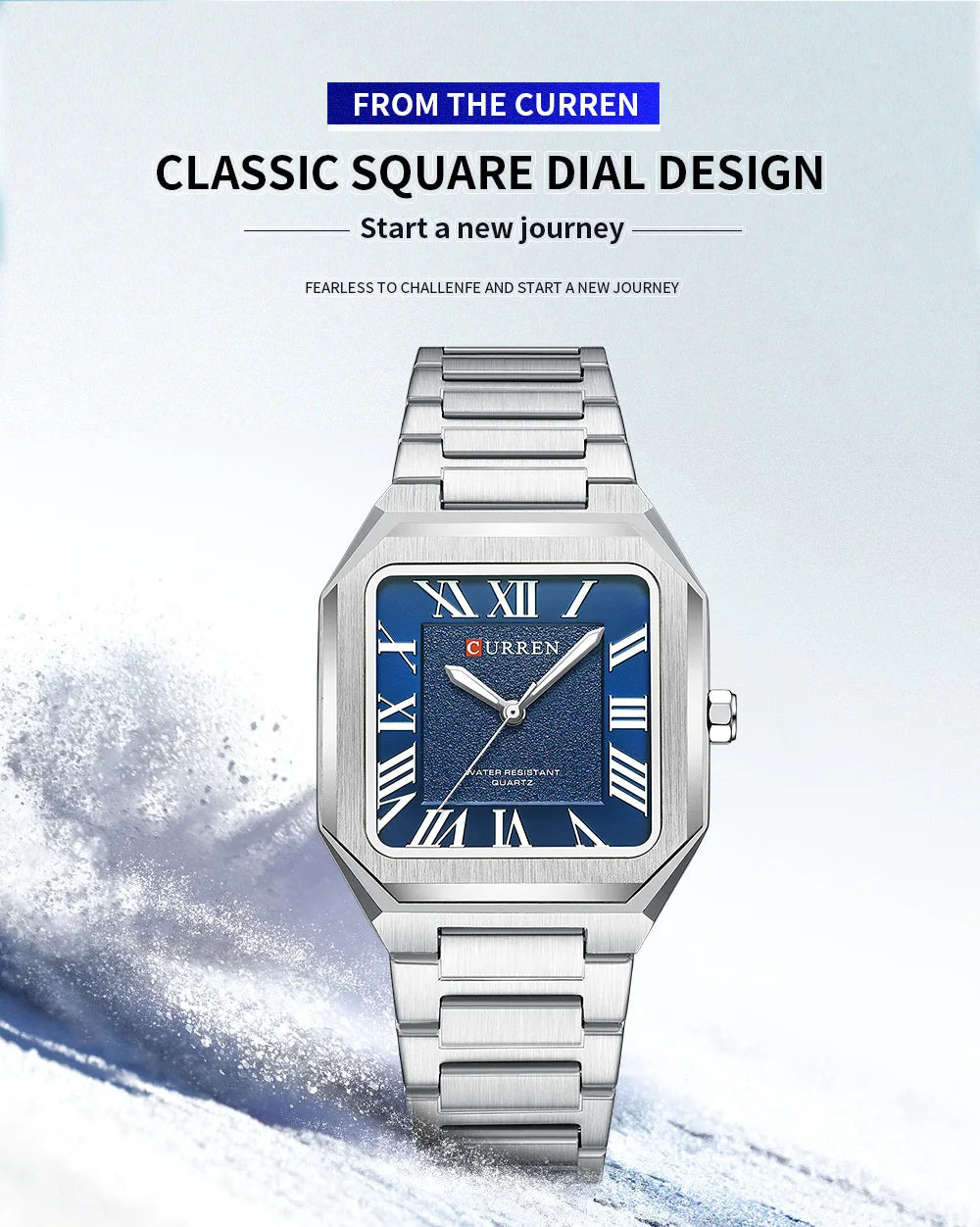 CURREN Vintage Square Design Dial with Roman Numeral Classic Business Dress Quartz Watch for Men with Luminous Hands 8482