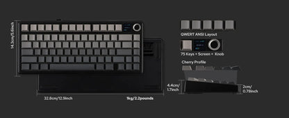 Teclado mecánico inalámbrico EPOMAKER X AULA F75 MAX compacto 75% con distribución ANSI, conexión por cable/Bluetooth/2.4GHz, pantalla TFT y perilla