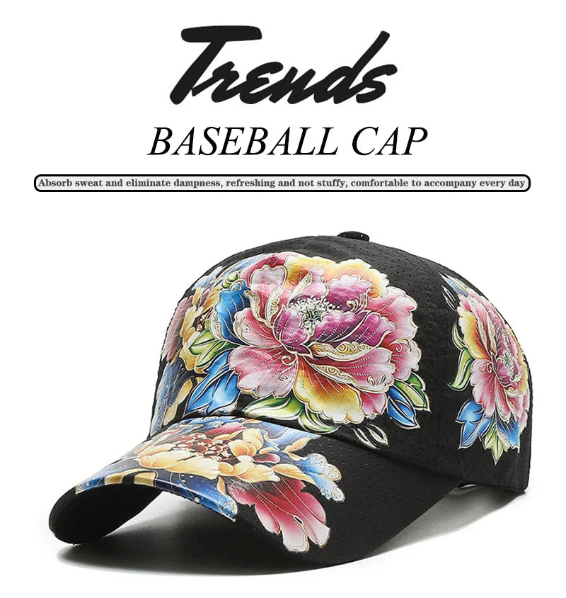 Spring/Summer Quick Drying Baseball Cap Men's And Women's Outdoor Beach Camping Sun Hat Printed Chinese Style Flower Sun HatB149