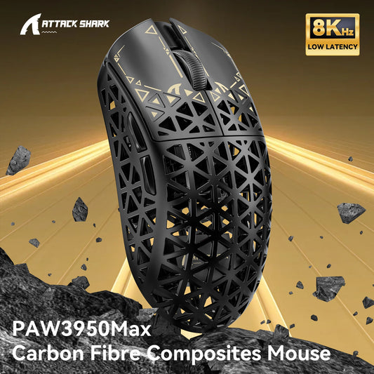 ATTACK SHARK R5 Ultra Carbon Fiber trådløs 8K gamingmus 39g SUPERLIGHT, PixArt PAW3950MAX gamingsensor, 8000Hz trådløs polling