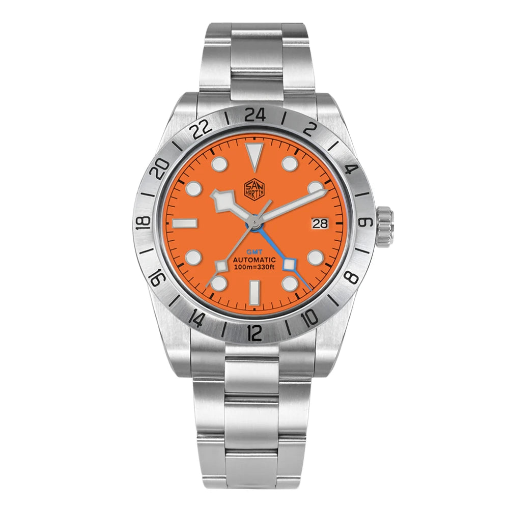 San Martin Nuevo reloj mecánico automático NH34 BB GMT de 39mm, reloj deportivo de zafiro, luminoso, impermeable 100m para hombre, Relogio SN0054