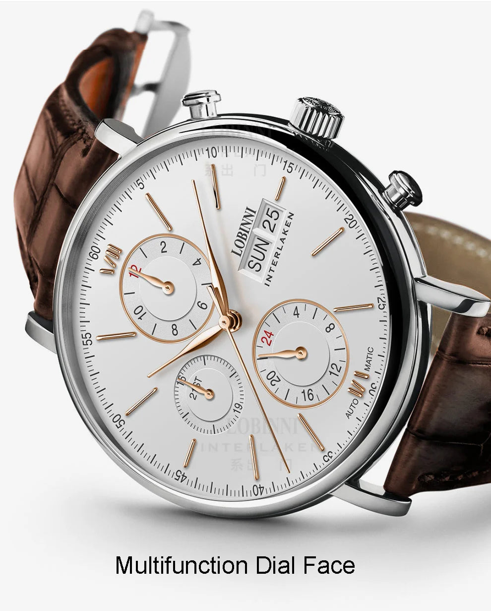Luxury Brand Switzerland LOBINNI Perpetual Calendar Seagull Automatic Mechanical Men's Watches Sapphire Multi-function L13019-11