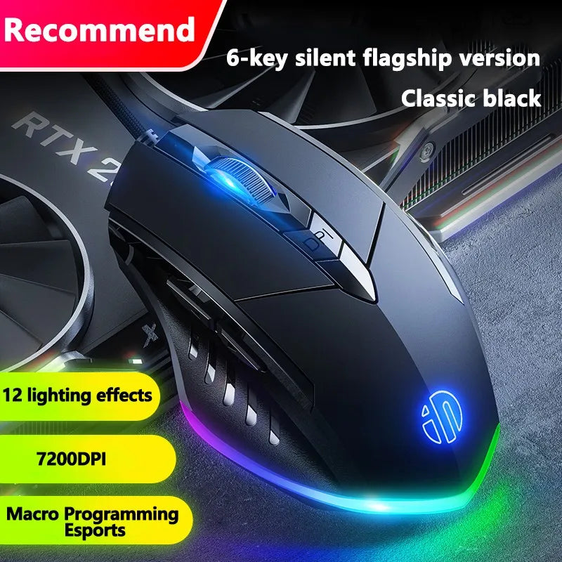Mouse cu fir Inphic W1, mouse eSports pentru gaming, mouse silențios pentru birou, opțiuni cu trei taste și șase taste