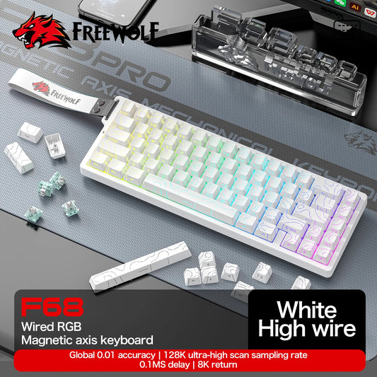 FREEWOLF F68 F68PRO Magnetic Gaming Keyboard Mechanical Wired for Pro Gaming 0.01mm Rapid Trigg 8000Hz SOCD/RS 0.1ms 128K Rate