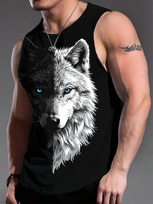 Street Fashion Personality Wolf Print Men's Tank Top Summer Daily Casual Men's Cool Tank Top Outdoor Sports Men's Tank Top
