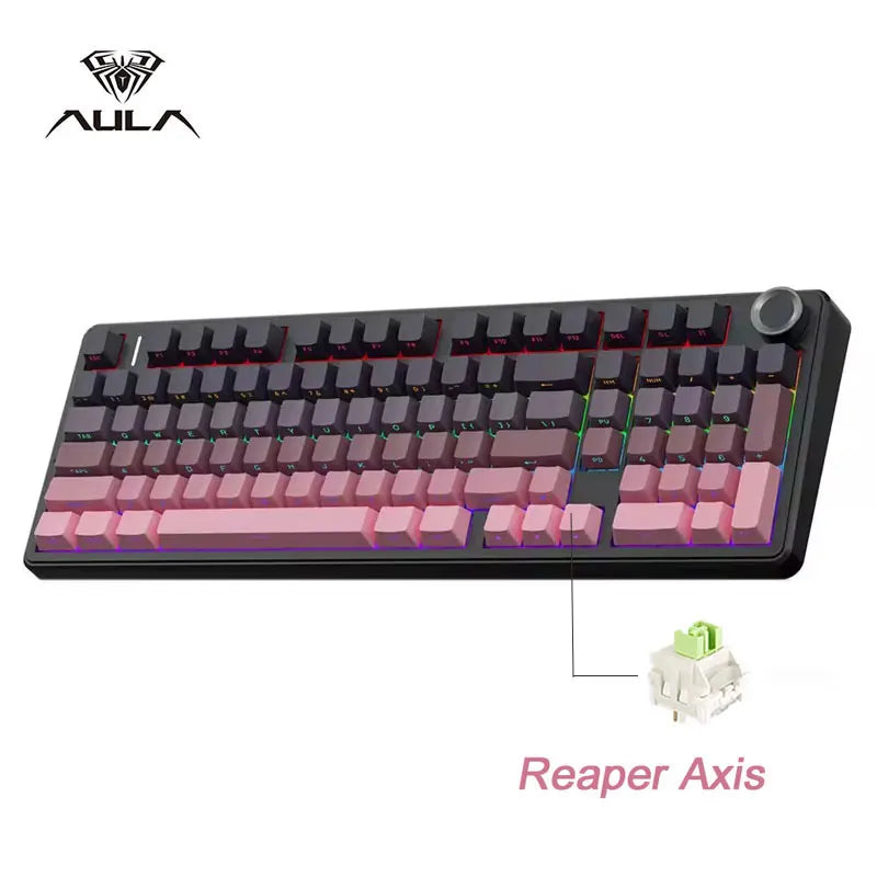 Teclado mecánico gaming AULA F99 Pro E-sports de tres modos, RGB, hot-swappable, 96%, PBT, inalámbrico personalizado con perilla multimedia