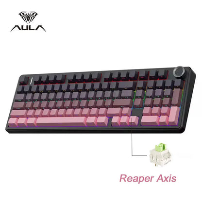 Teclado mecánico gaming AULA F99 Pro E-sports de tres modos, RGB, hot-swappable, 96%, PBT, inalámbrico personalizado con perilla multimedia