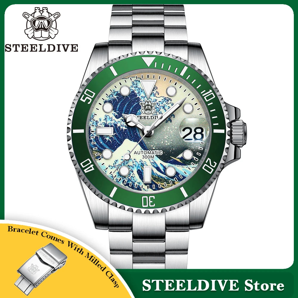 STEELDIVE New SD1953J 41mm Kanagawa Dial Sapphire Glass NH35 Automatic Movement 300M Waterproof Water Ghost Dive Watches For Men