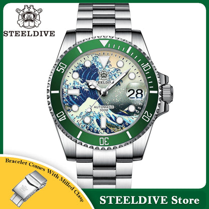 STEELDIVE New SD1953J 41mm Kanagawa Dial Sapphire Glass NH35 Automatic Movement 300M Waterproof Water Ghost Dive Watches For Men