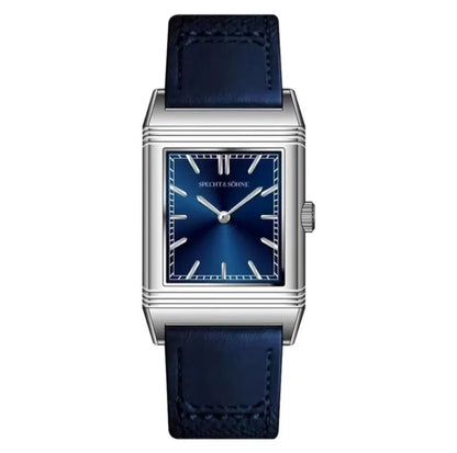Specht&Söhne Reversible Square Watch Ronda Quartz Movt Stainless Steel Case Sapphire Crystal Flip Design Mens Fashion Wristwatch
