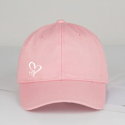 Minimalist Double Heart Print Soft-Peak Baseball Cap – Adjustable Unisex Casual Sun Hat for Couples – Perfect Gift for Best Frie
