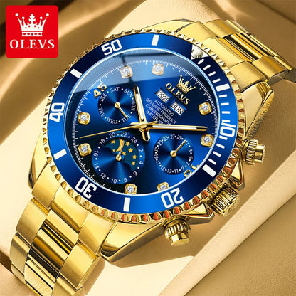 OLEVS 6729 Original Men's Watches Stainless Steel Waterproof Luminous Date Week Moon Phase Automatic Mechanical Watches for Man