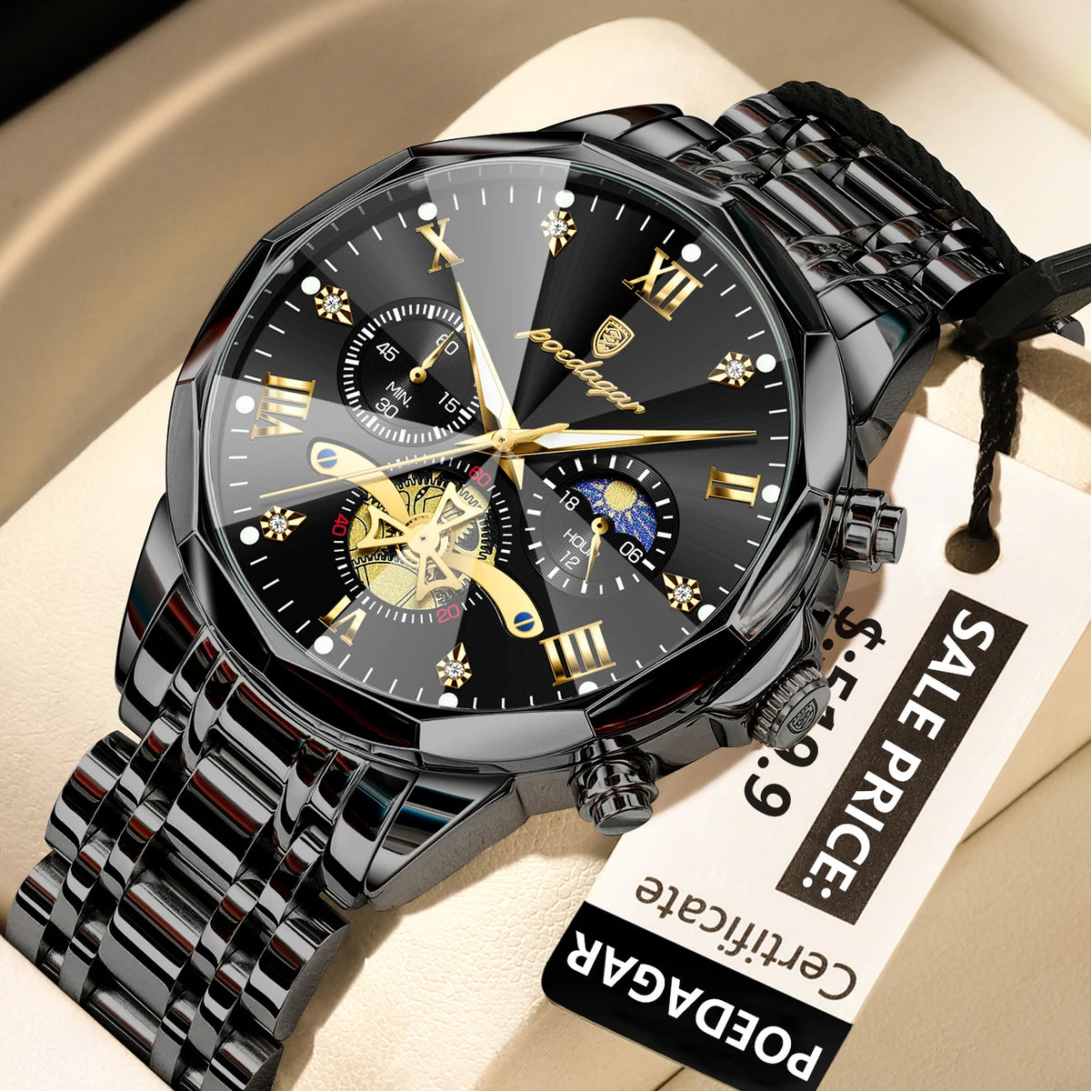 POEDAGAR Luxury Men Watch Top Original Waterproof Luminous Chronograph Man Wristwatch Stainless Steel Quartz Men's Watches Reloj