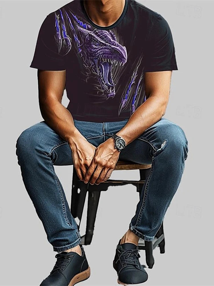 Camiseta de hombre con estampado de dragón 3D, informal de verano para diario, camiseta urbana de hombre para deportes al aire libre, manga corta, moda urbana