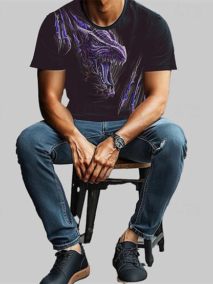 Camiseta de hombre con estampado de dragón 3D, informal de verano para diario, camiseta urbana de hombre para deportes al aire libre, manga corta, moda urbana