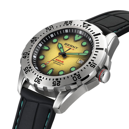 BERNY Automatic Diver Watch for Men Frosted Dial MIYOTA 8215 316L Supper Luminous Sapphire AR Fluororubber Men's Diving Watches