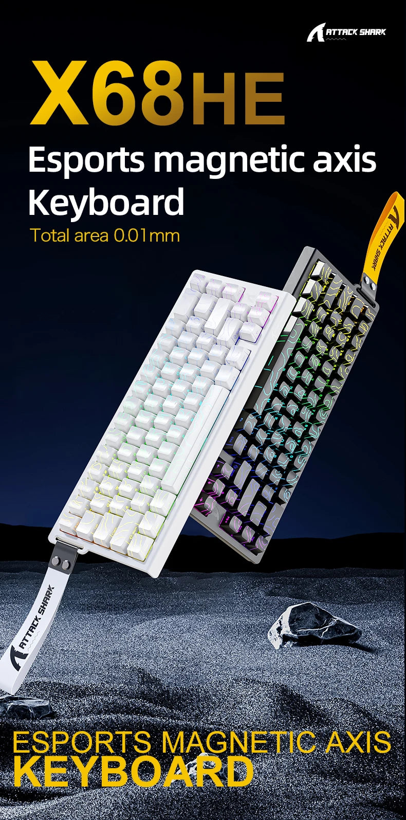 ATTACK SHARK X68HE X68Pro He Magnetic Mechanical Keyboard for Pro Gaming 0.01mm Rapid Trigg 8000Hz SOCD/Rs 0.125ms 128K Rate