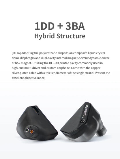 Truthear HEXA 1DD+3BA Hybrid Wired Earphones – High Fidelity In-Ear Monitor IEM Earbuds with 0.78 2Pin Silver-Plated Cable