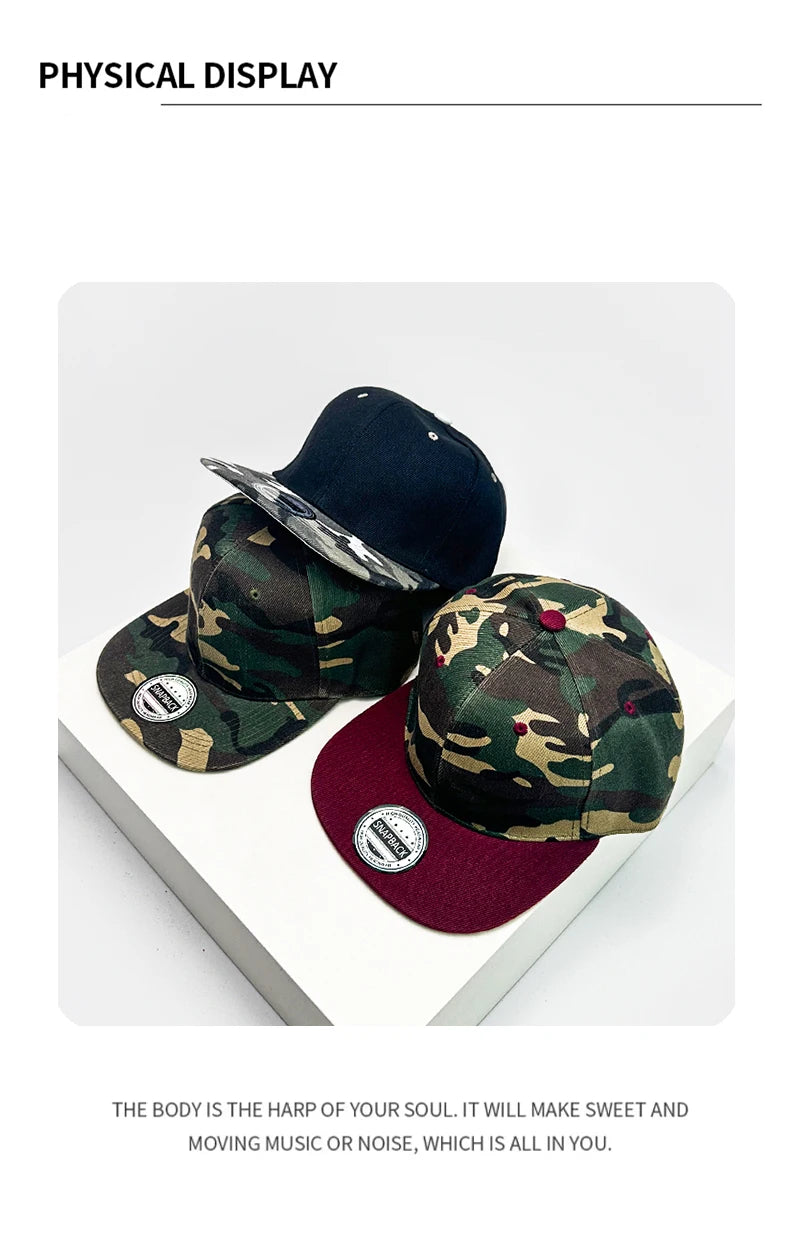 New Unisex Color Block Camouflage Baseball Hats Flat Eave Breathable Hip Hop Sunshade Peaked Caps Versatile Fashion Personal ins