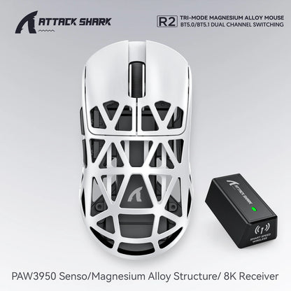 Bezprzewodowa mysz gamingowa Attack Shark R2 PAW3950 8K ze stopu magnezu, lekka mysz gamingowa Bluetooth Tri-Mode do gier/biura
