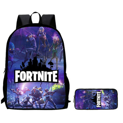 2Pcs Fortnite Kids Backpack Set Pencil Case Lightweight Durable School Bag For Boys Girls 6-9 Years Old Daily School Supplies