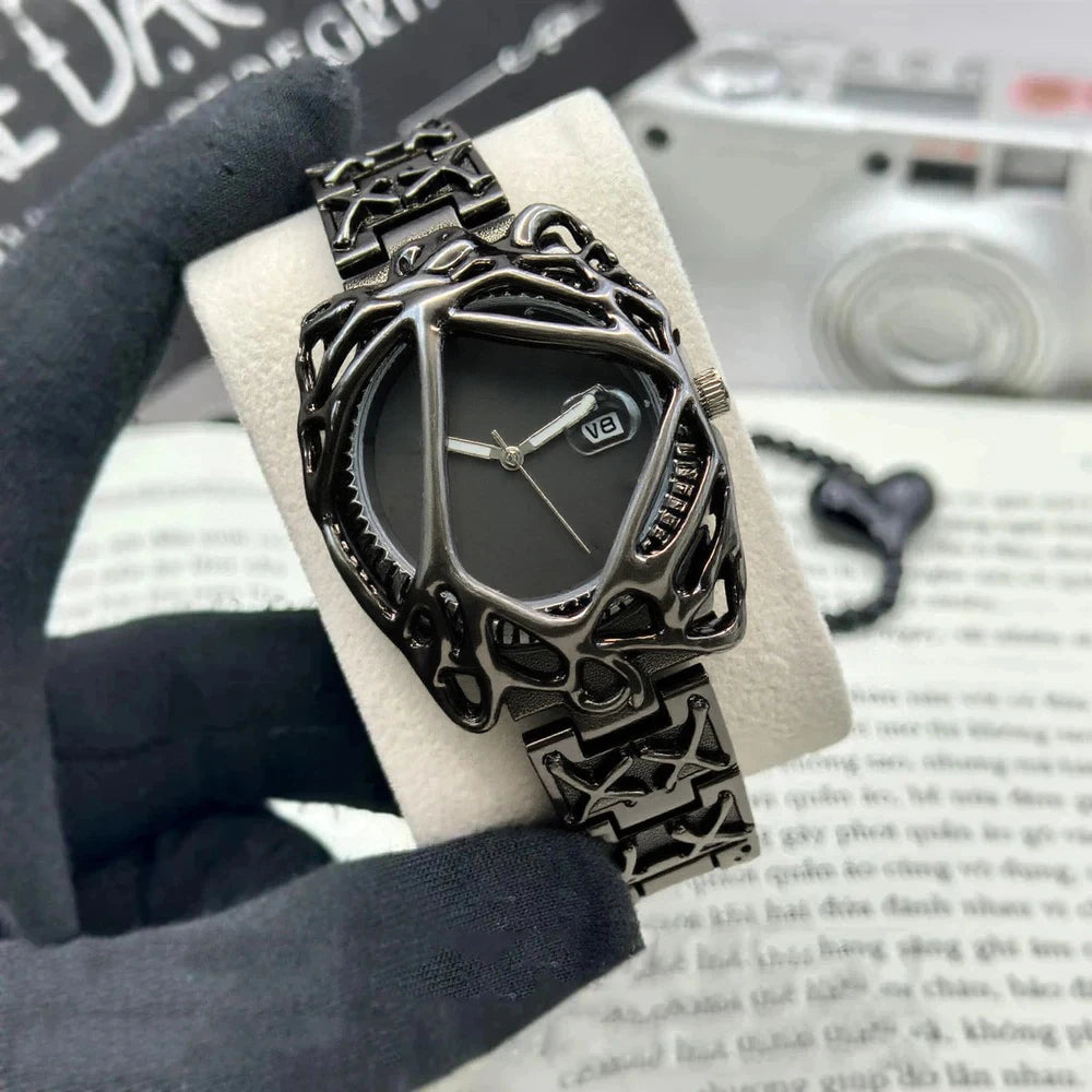 Fashion Y2K Antique Alabaster Quartz Watch Men Retro Black Strap Red Medieval Old Unique Creative Men Watches Luminous AAA Clock