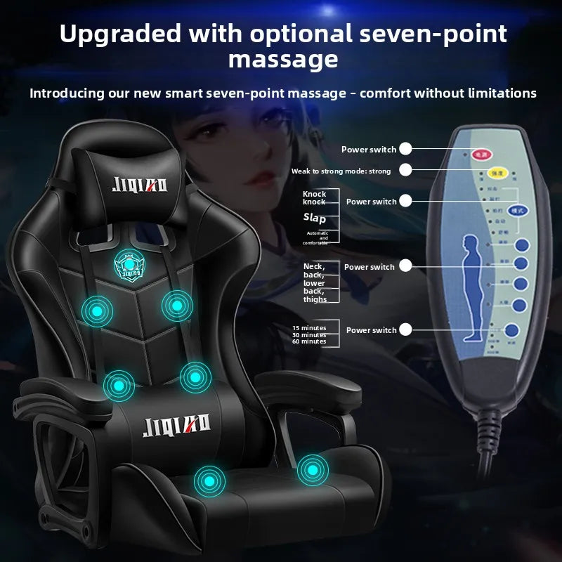 Comfortabele gamingstoel voor zittend gebruik, ergonomische gamestoel met verstelbare rugleuning, massagefunctie en draaibare zitting