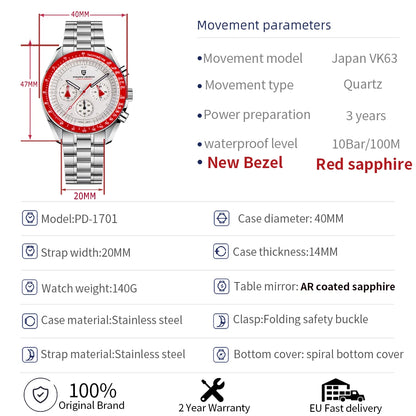 PAGANI DESIGN Planetary Series Saturn Light Tan  Quartz Watch Men Speed Chronograph AR Sapphire crystal Wristwatch Men 2026 New