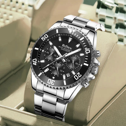 BIDEN Multi functional men's quartz watch luxury waterproof night light business style diving series casual fashion watch