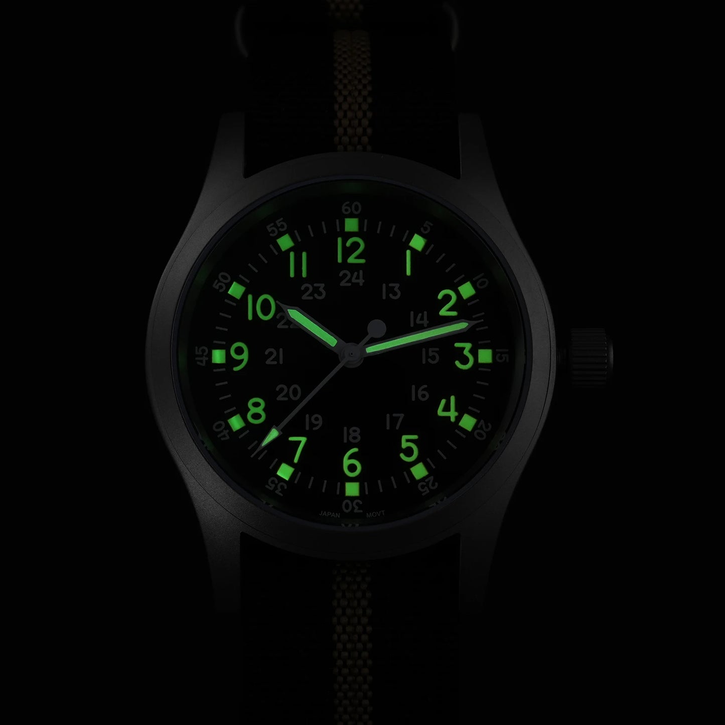 Militado ML05 38mm Military Field Watch VH31 Sweep Quartz Movement Domed Sapphire Crystal Waterproof 100M Super Luminous Watches